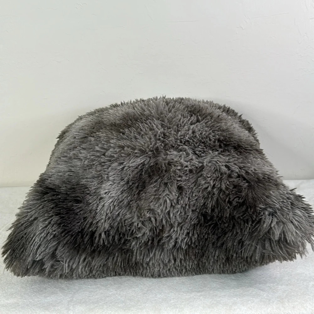 NICOLE MILLER SHAGGY FAUX FUR GRAY LARGE ACCENT THROW PILLOW - Picture 8 of 10